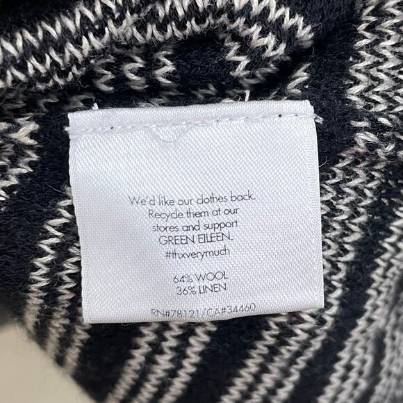 Eileen Fisher Size M Black Striped Wool-Linen Knit Relaxed Fit Lagenlook Sweater - Picture 5 of 7